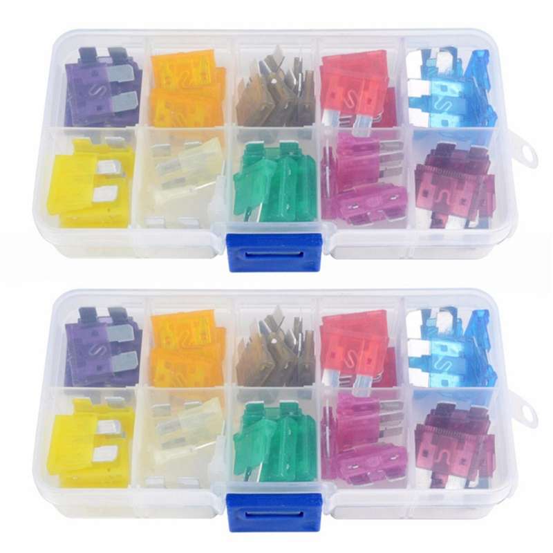 50pcs Blade Fuse 32v Assortment Kit 3a-40a+box for Car