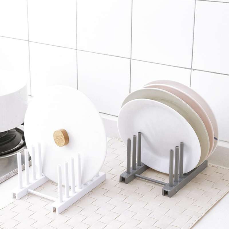 Kitchen Pot Lid Rack Dish Rrain Rack Spoon Holder Shelf Gray