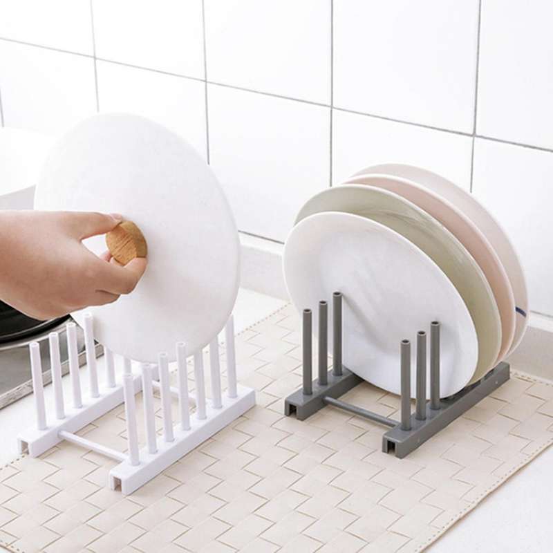 Kitchen Pot Lid Rack Dish Rrain Rack Spoon Holder Shelf Gray