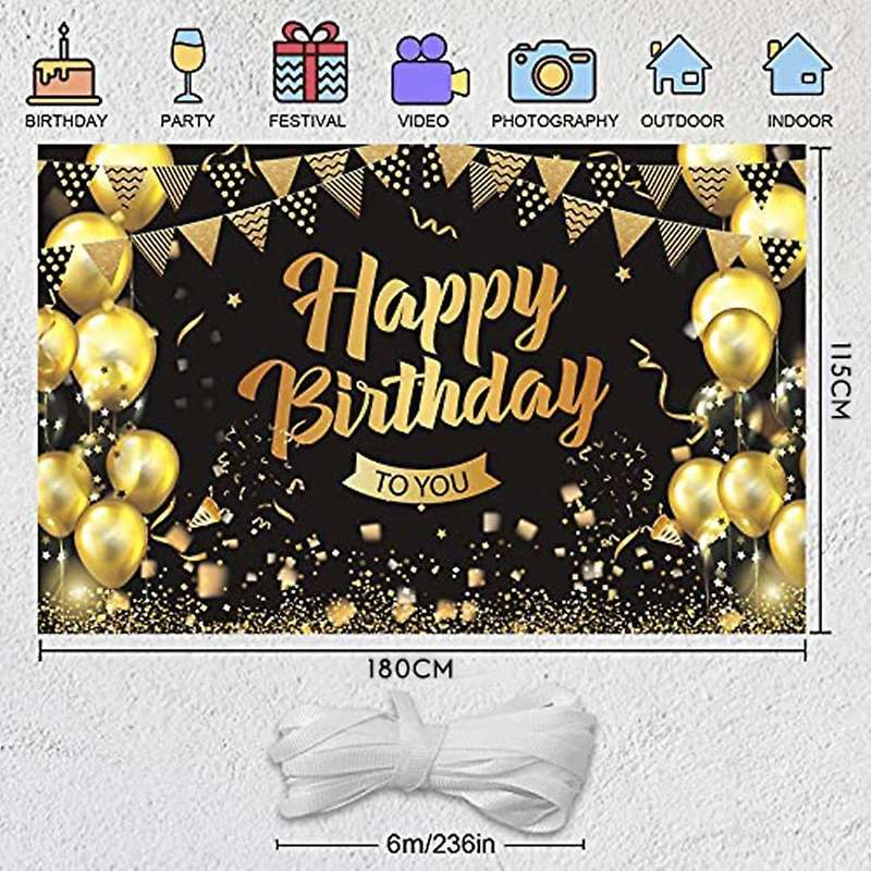 Black Gold Background Birthday Man and Woman Birthday Banner Poster,