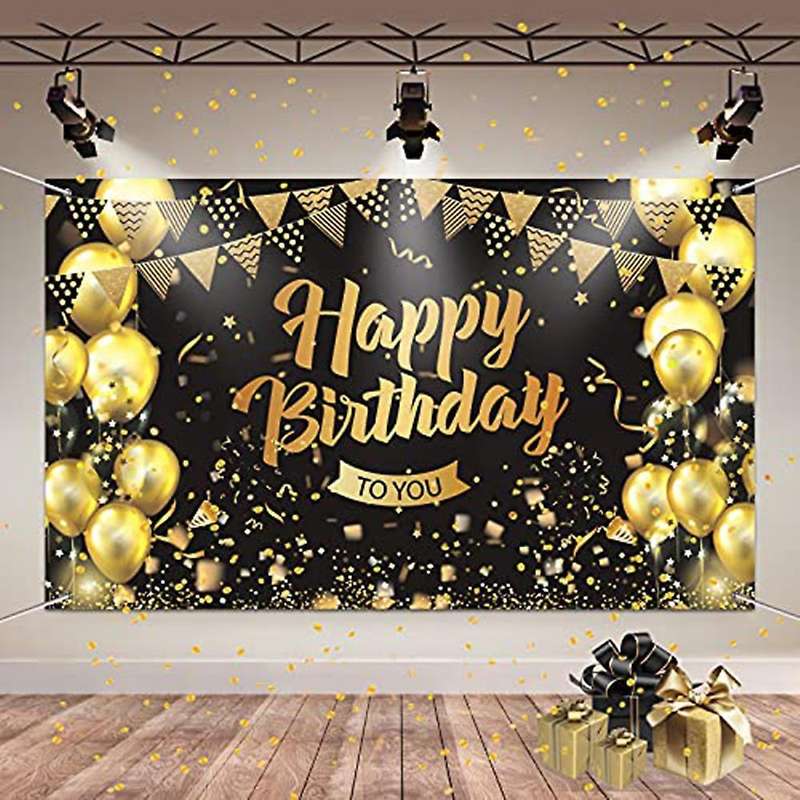 Black Gold Background Birthday Man and Woman Birthday Banner Poster,