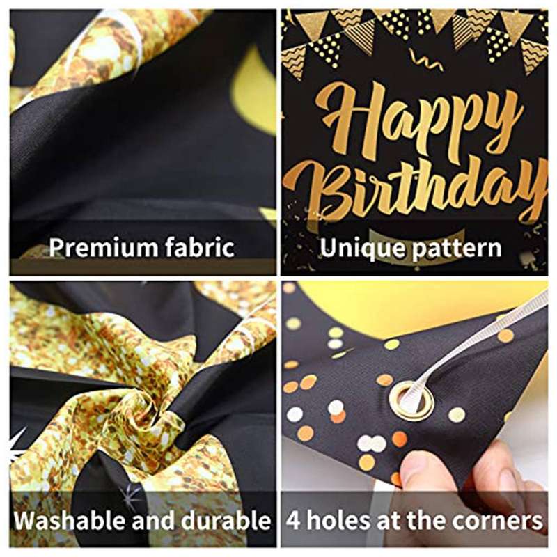 Black Gold Background Birthday Man and Woman Birthday Banner Poster,