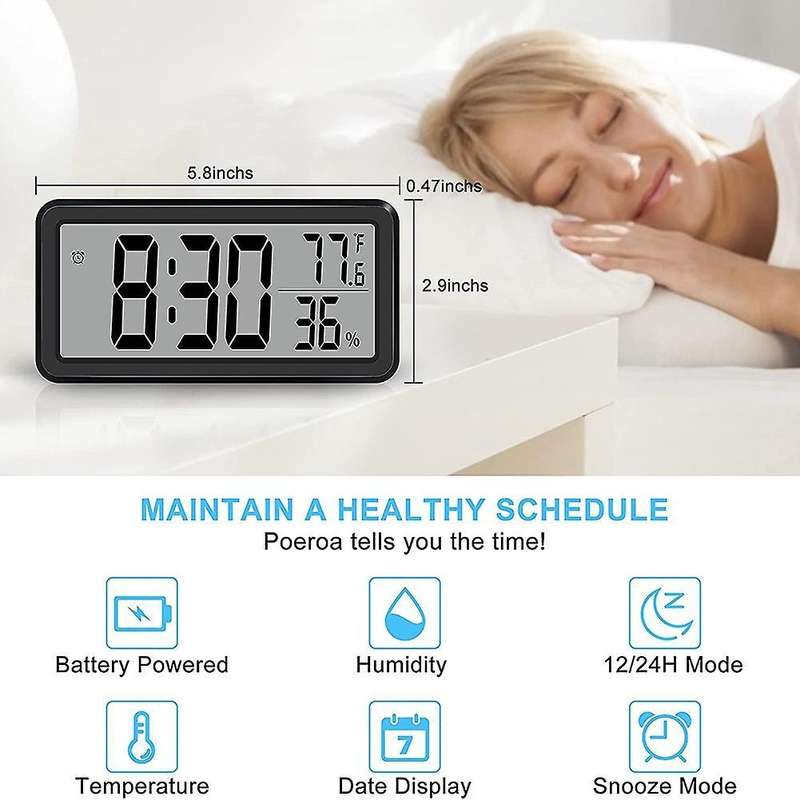 Digital Alarm Clock,battery Operated Lcd Electronic Clock Black