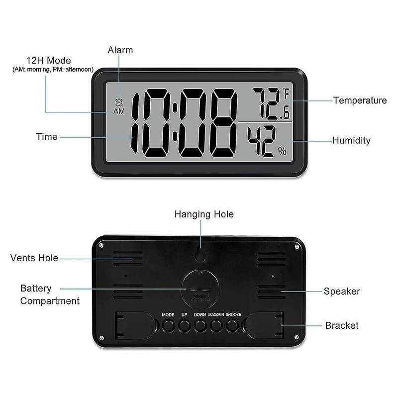 Digital Alarm Clock,battery Operated Lcd Electronic Clock Black