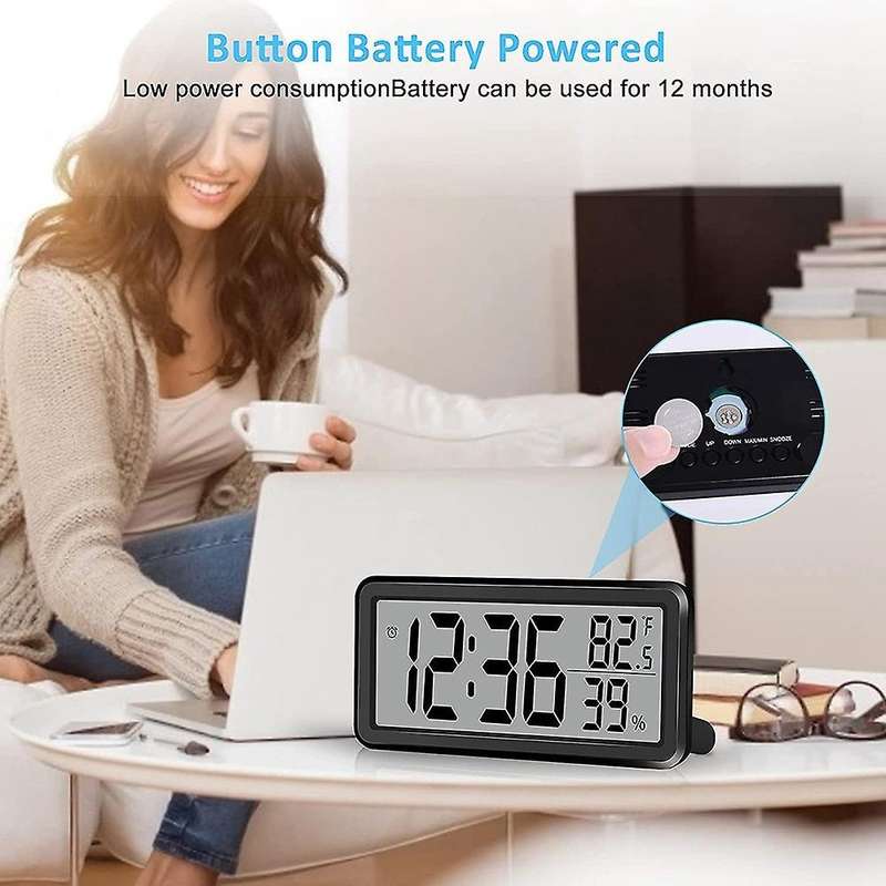 Digital Alarm Clock,battery Operated Lcd Electronic Clock Black