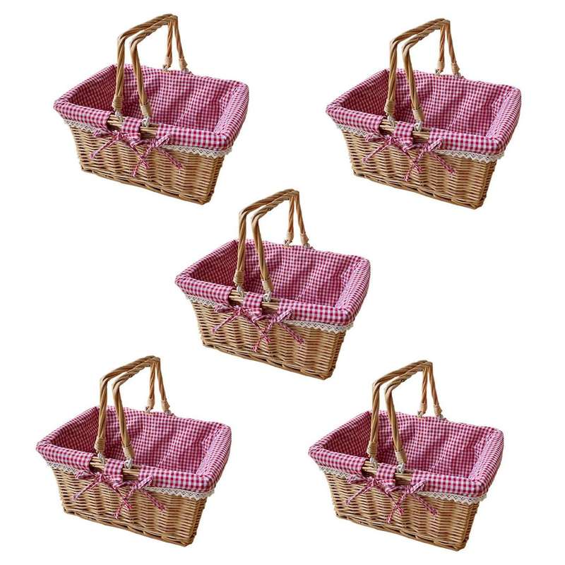 5x Picnic Basket, with Double Handles and Cloth Lining for Fruit