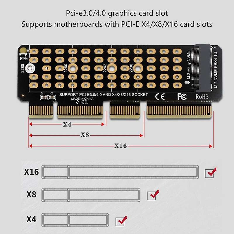 Nvme Adapter M.2 Nvme to Pcie 4.0 Riser Card Pcie X16 X8 X4 Expansion
