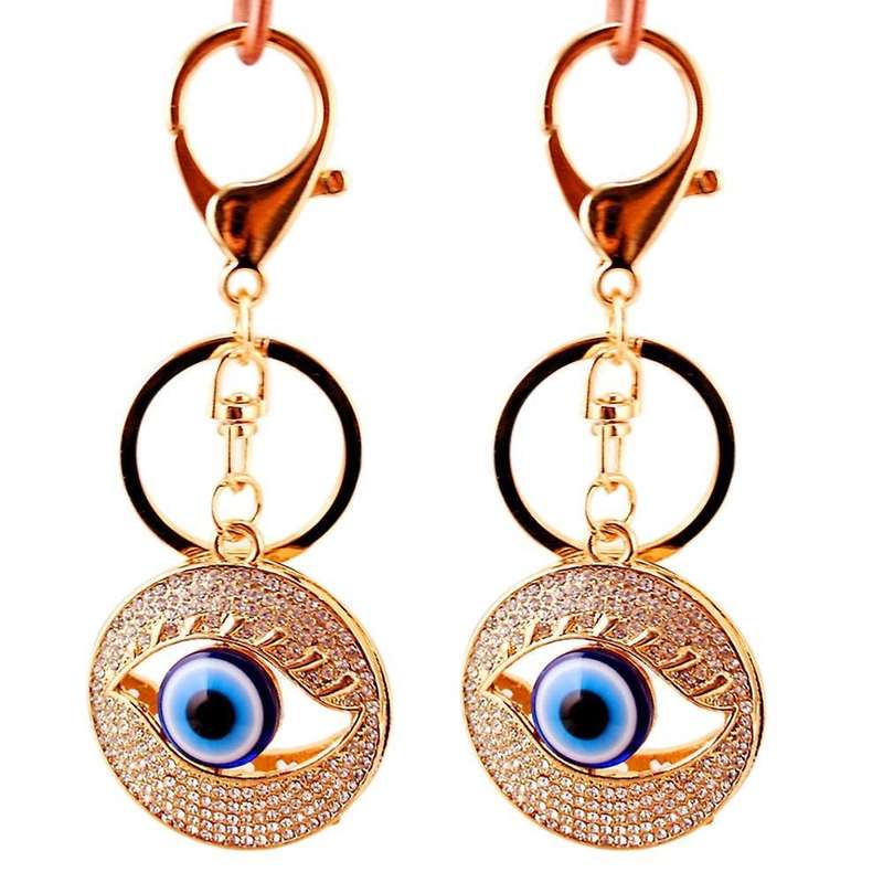 2 Pcs Blue Eye Crystal Keychain for Womens and Mens Car Keys