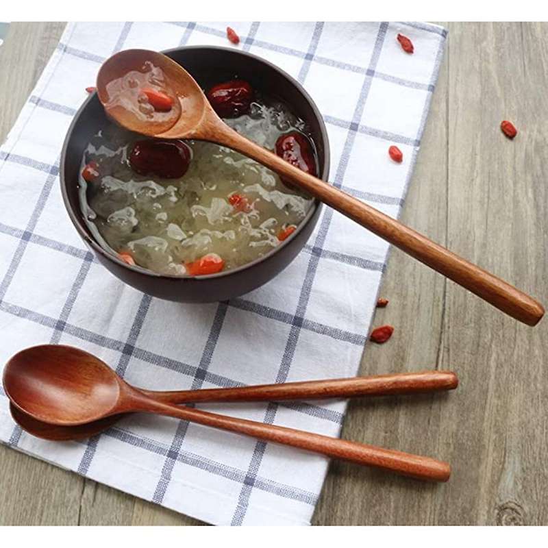 8 Pcs Wood Soup Spoons for Eating Mixing Stirring Cooking, Utensi