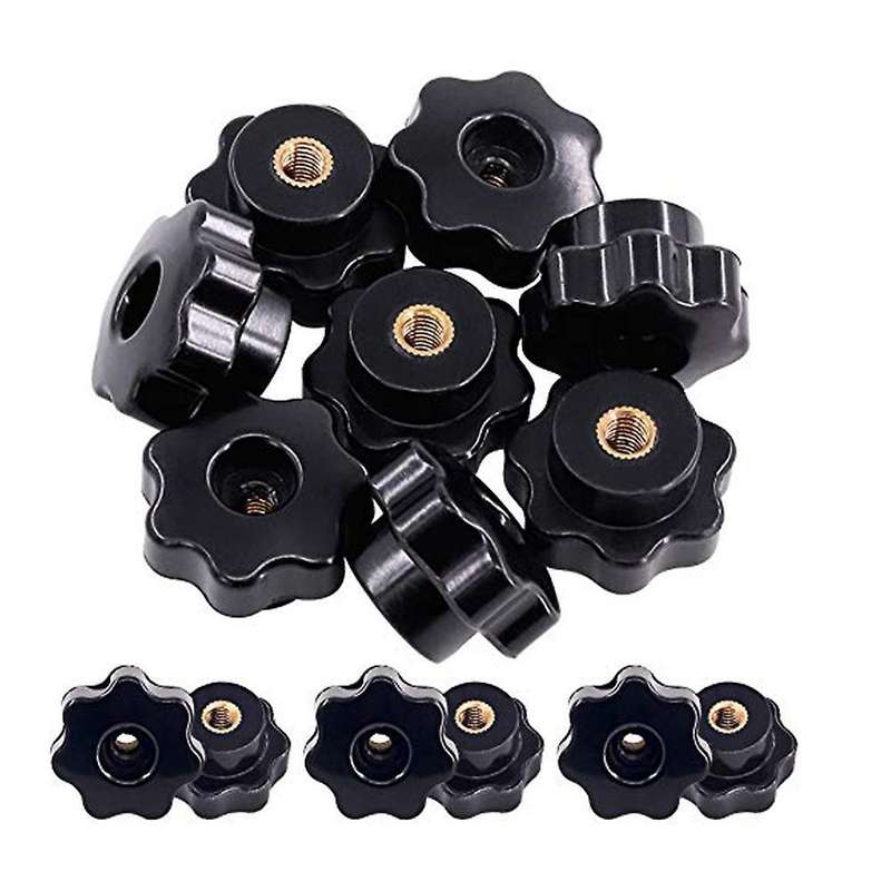 15pcs M6 Star Knob Clamping Handle Nut Through Hole Set Brass Female
