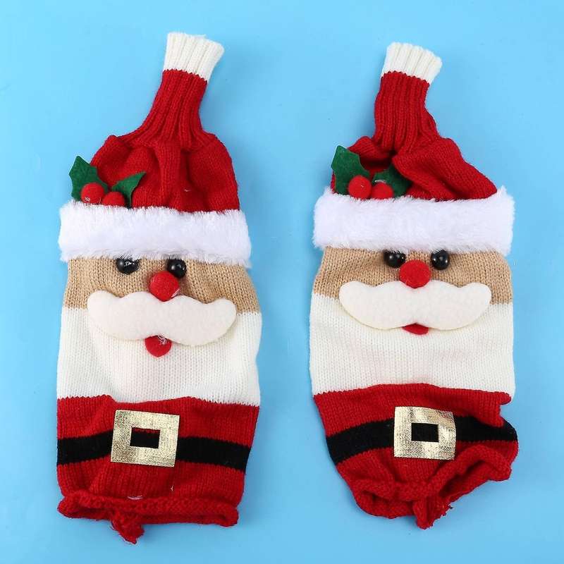2 Pcs Cute Christmas Wine Bottle Cover for Table Home Decoration, A