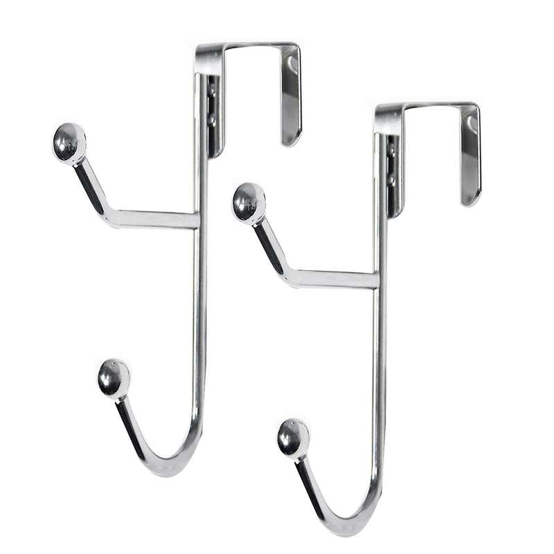 2 Pack Over The Door Hooks Hanger, Sturdy Metal Double Hook, Silver
