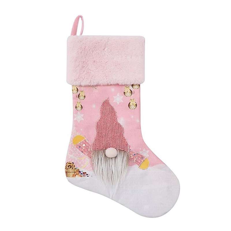 Christmas Decor Christmas Stocking Pink with Led Lights Glowing-1