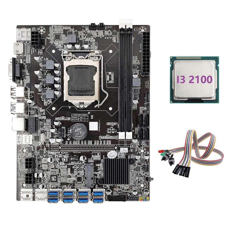 B75 Eth Mining Motherboard+i3 2100 Cpu+dual Switch Cable with Light