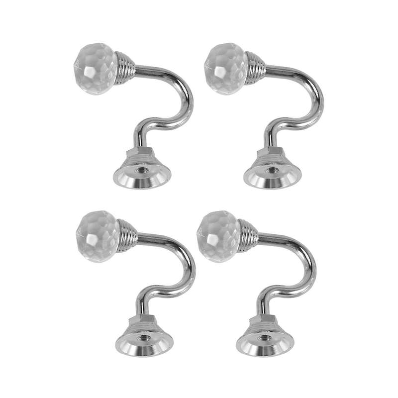 4 Pcs Clear Crystal Wall Mounted Curtain Holdbacks (silver Color)