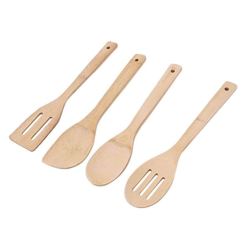 4pcs Bamboo Turner, Spatula, Slotted Spoon and Spoon Utensils Set