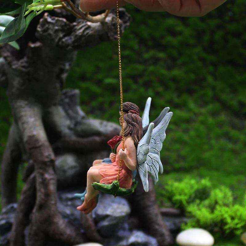 Romantic Couple Figurines Swing Flower Fairy Pendant Resin Decoration