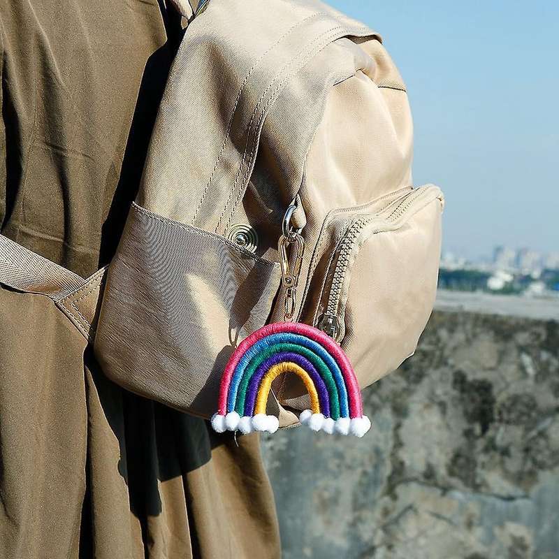 Macrame Rainbow Keyring, Handwoven Keychain, for Car Handbag Purse, C