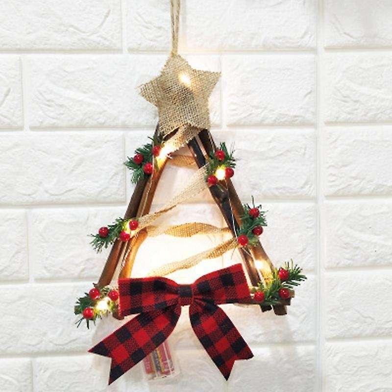 Christmas Wreath Door Window Decoration Rattan with Bow Pine Cones Brown + Red