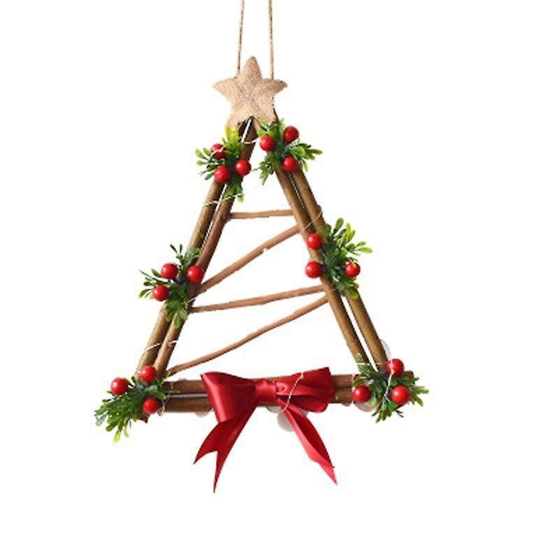 Christmas Wreath Door Window Decoration Rattan with Bow Pine Cones Brown + Red