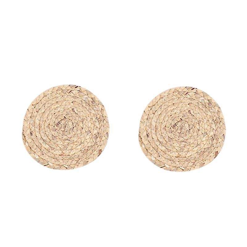 2pcs 18cm Natural Water Gourd Placemat Round Woven Rattan Table Mat