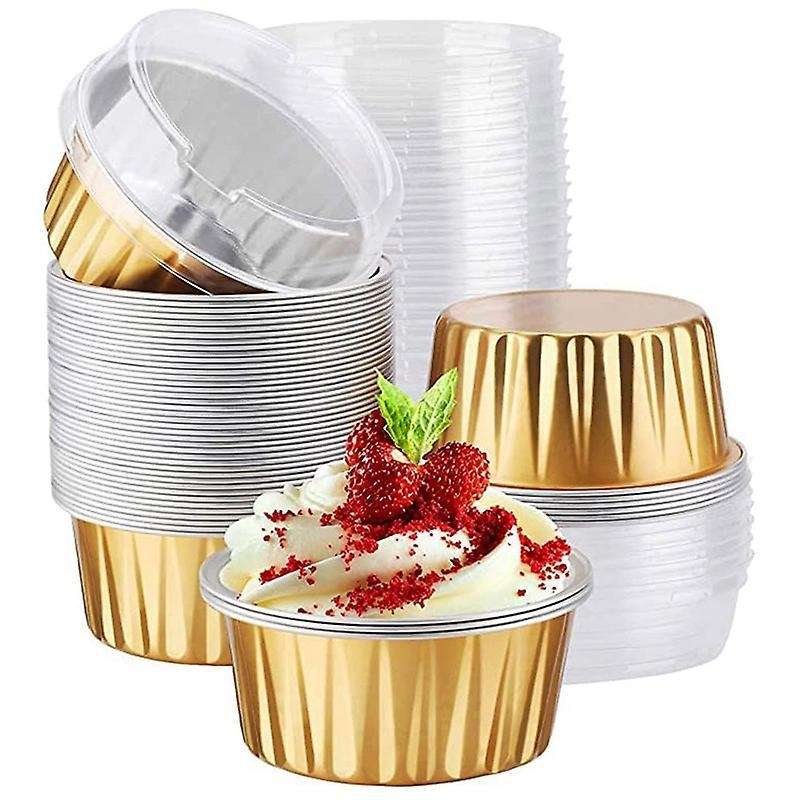 Dessert Cups with Lids,25 Pack Gold Aluminum Foil Baking Cups Holders