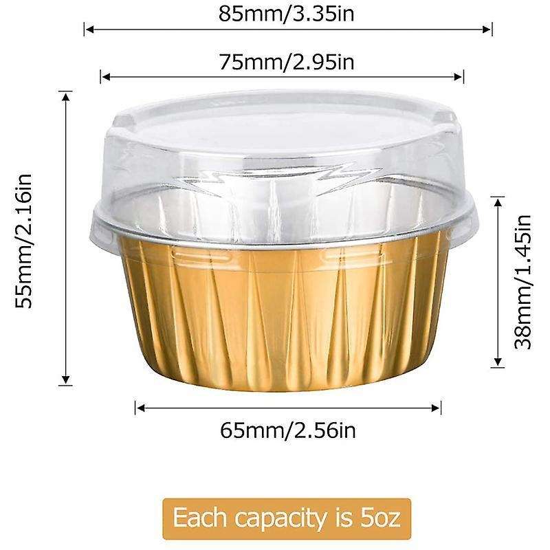 Dessert Cups with Lids,25 Pack Gold Aluminum Foil Baking Cups Holders