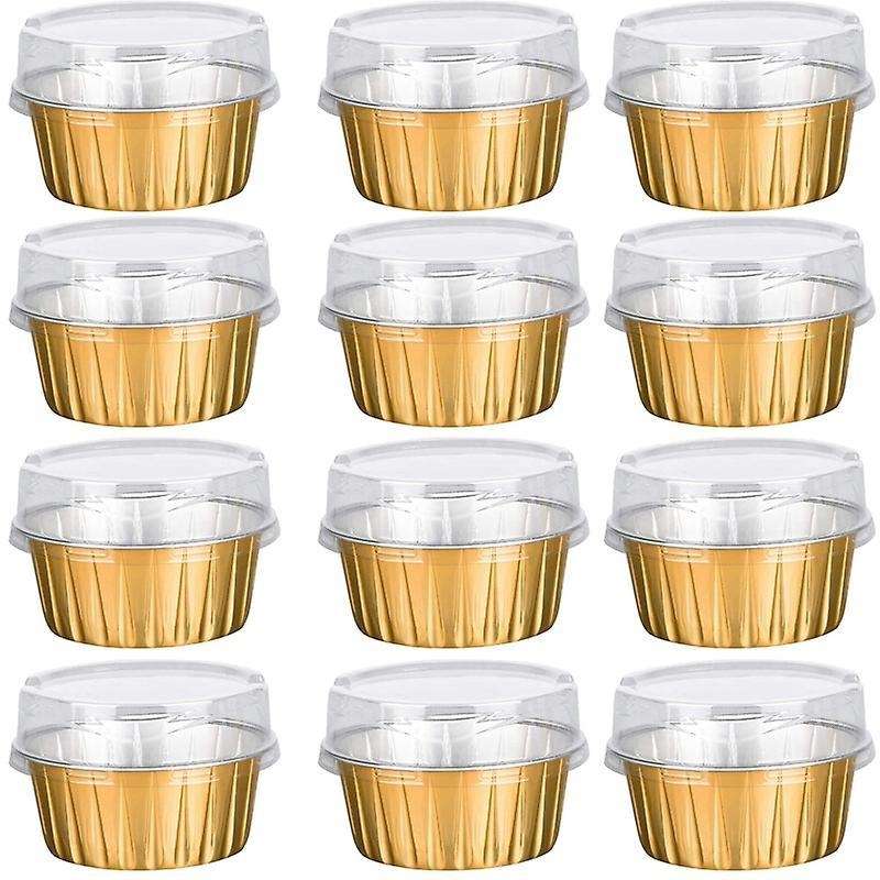 Dessert Cups with Lids,25 Pack Gold Aluminum Foil Baking Cups Holders