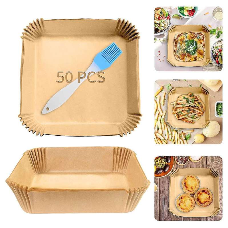 50pcs Air Fryer Parchment Paper with Oil Brush Air Fryer Liners
