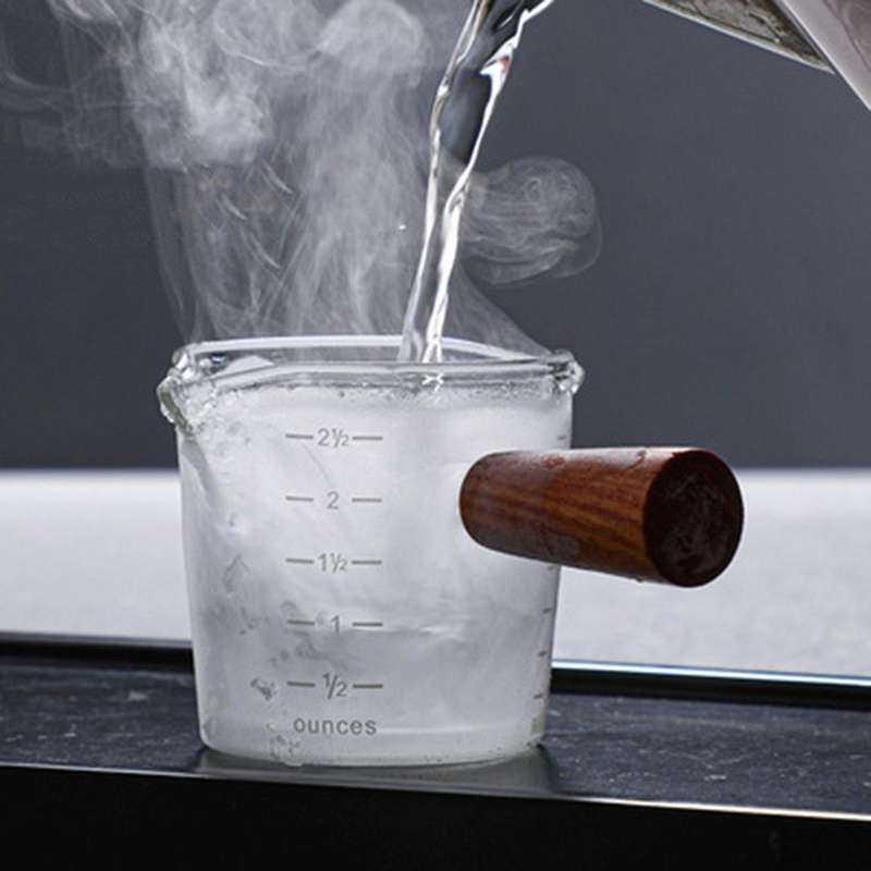Double Mouth Measuring Cup Glass Coffee Pot Wooden Handle Milk Cup
