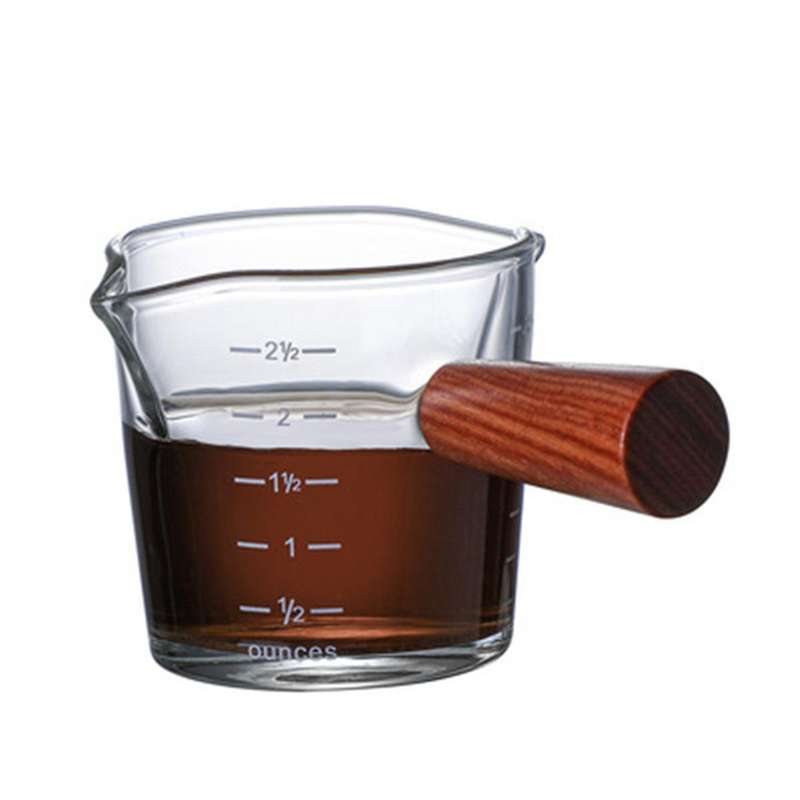 Double Mouth Measuring Cup Glass Coffee Pot Wooden Handle Milk Cup