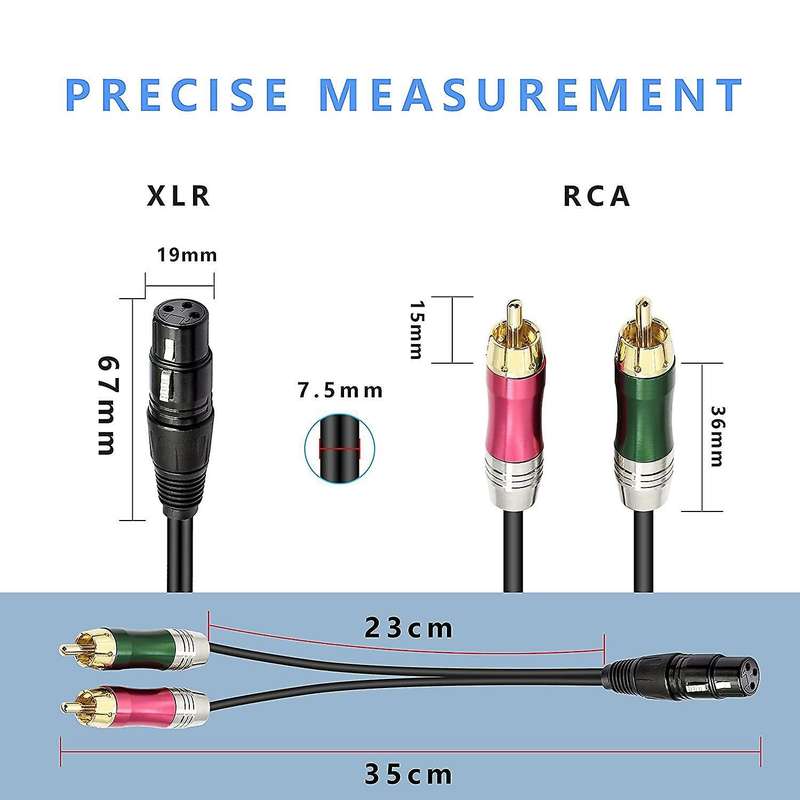 Male Xlr to 2x Rca Connection Audio Cable Left and Right Channel