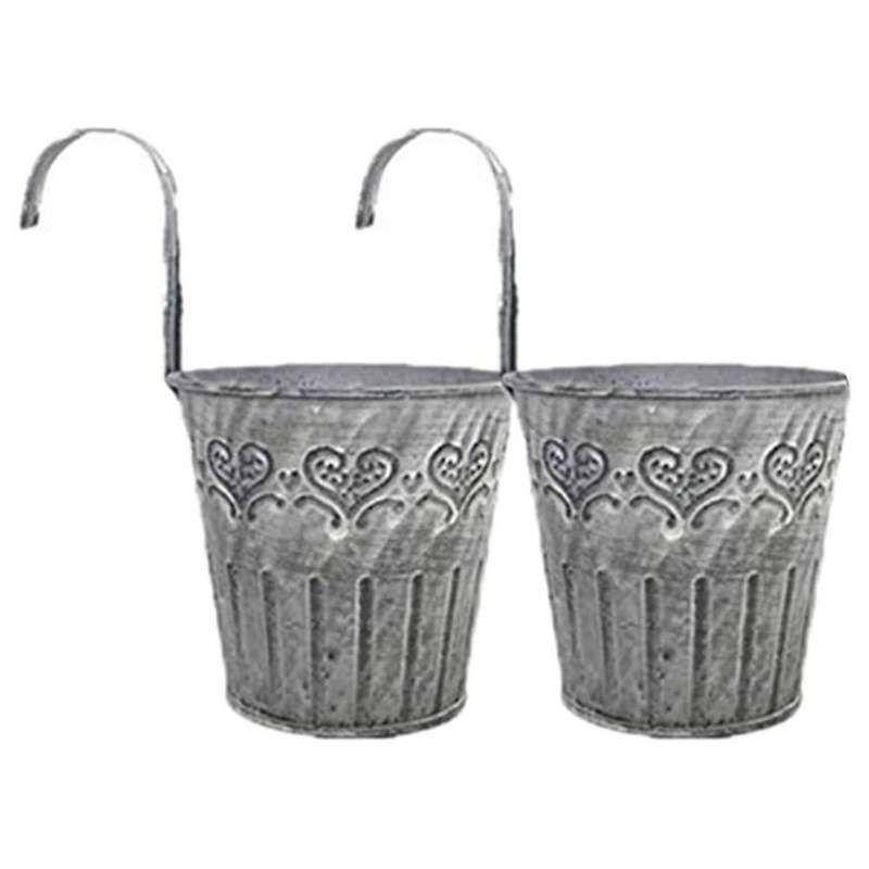 2pcs Vintage Old Tin Flower Bucket with Hook,decorative Flower Bucket