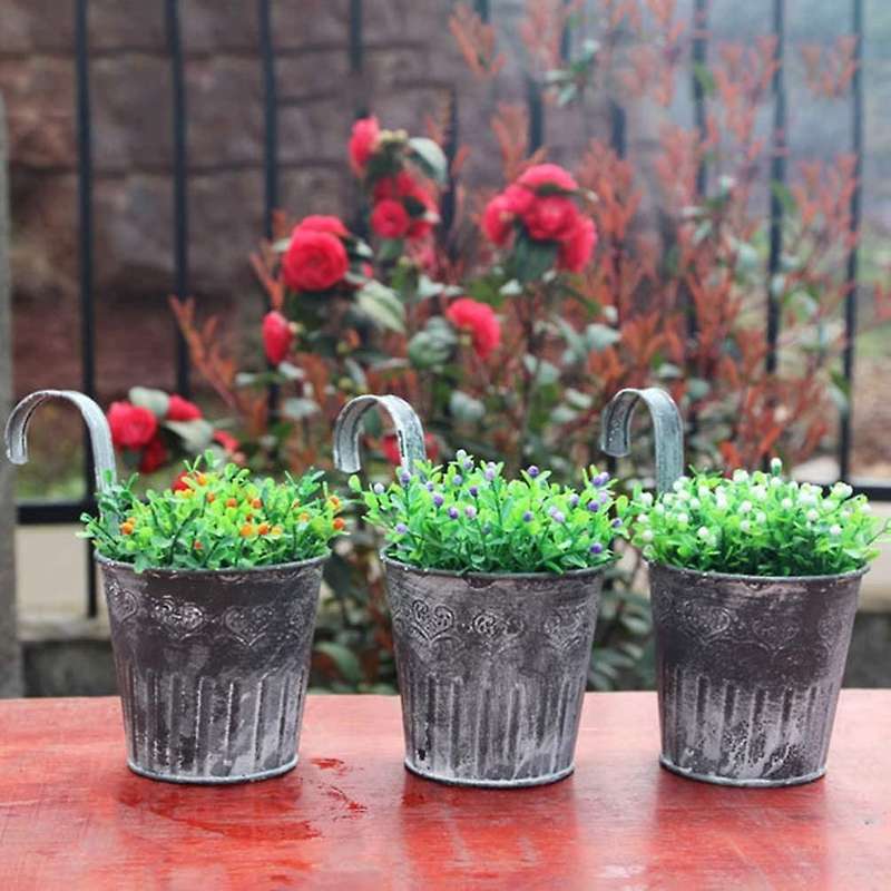 2pcs Vintage Old Tin Flower Bucket with Hook,decorative Flower Bucket