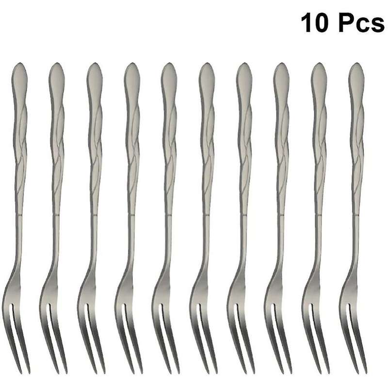 10pcs Stainless Steel Cake Fork 2 Prong Dinner Fork Black