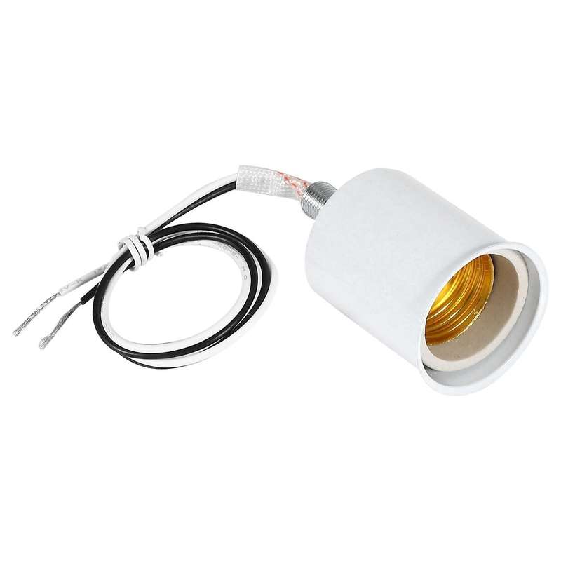 2x E27 Ceramic Base Socket Adapter Metal Lamp Holder with Wire White