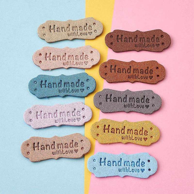50pcs Pu Leather Labels Tags for Handmade Diy Hats Bags Hand Made