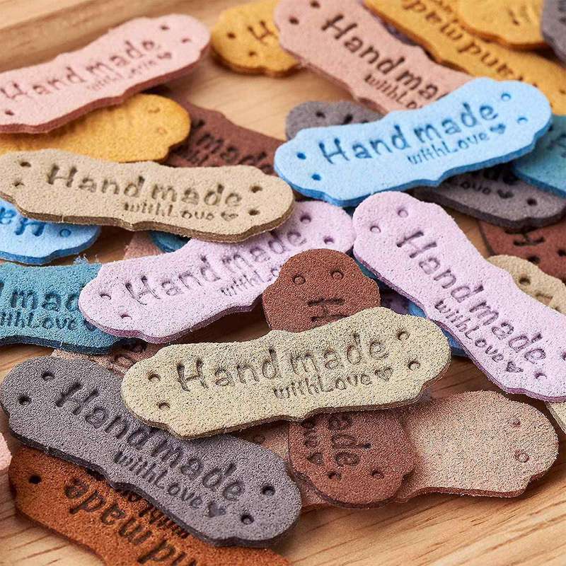 50pcs Pu Leather Labels Tags for Handmade Diy Hats Bags Hand Made