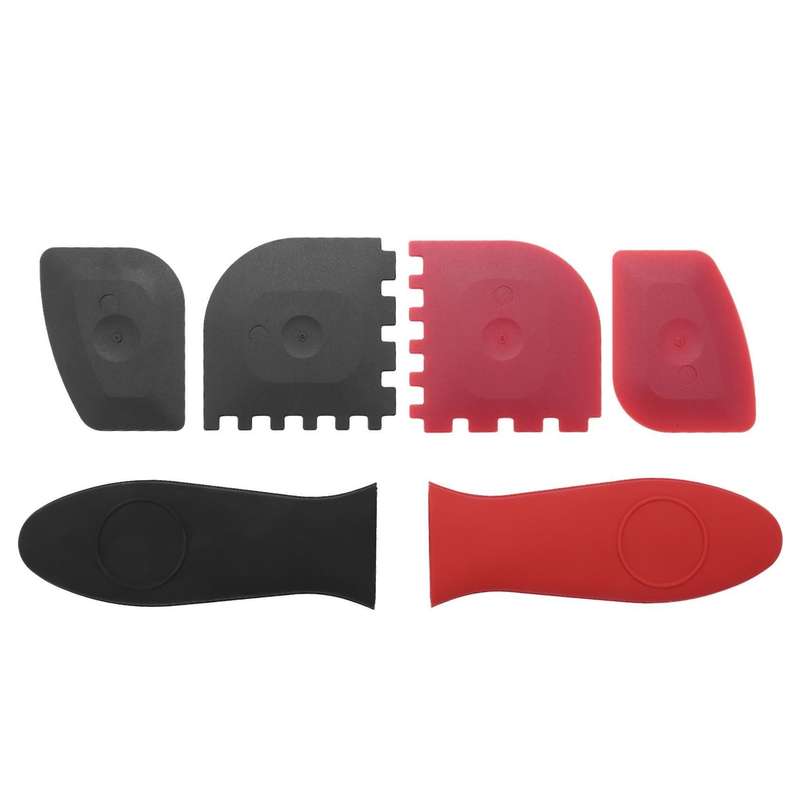 6 Piece Grill Pan Scraper Plastic Set and Silicone Handle Holder