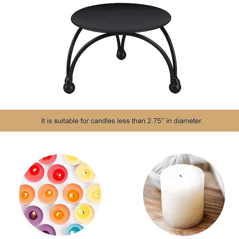 Black Candle Holder,set Of 3 Iron Pillar Candle Plate Small-2.5inch