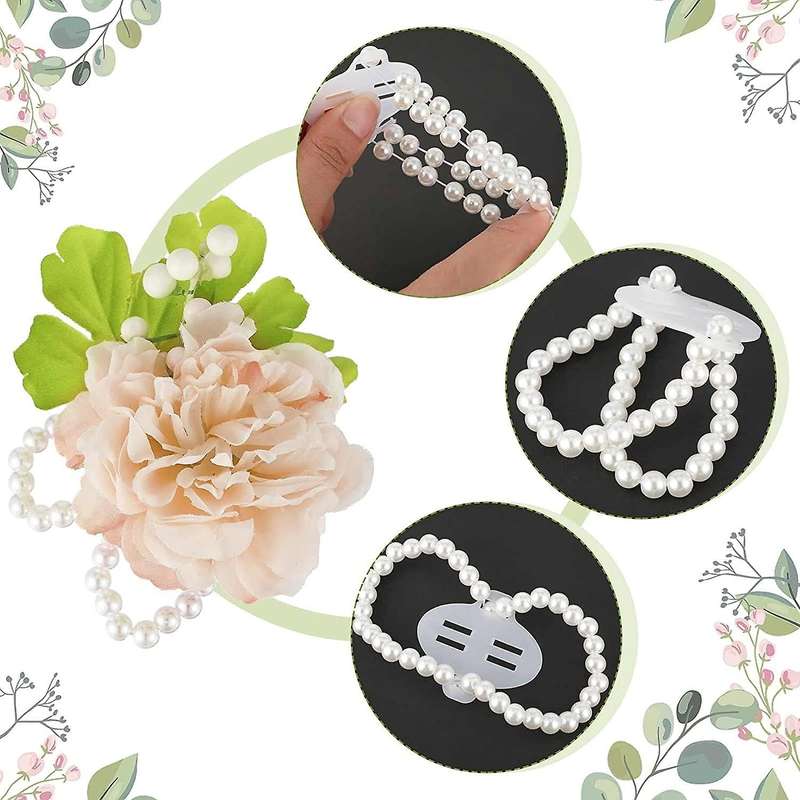 16pcs Elastic Pearl Wrist Bands Corsage Decor for Wedding Beach Party