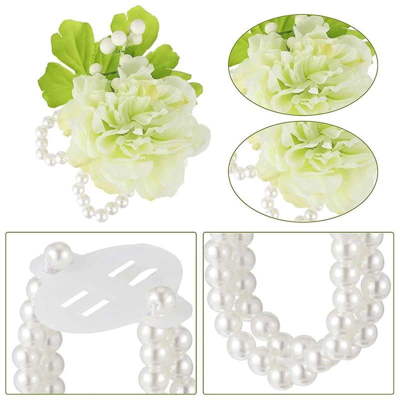 16pcs Elastic Pearl Wrist Bands Corsage Decor for Wedding Beach Party