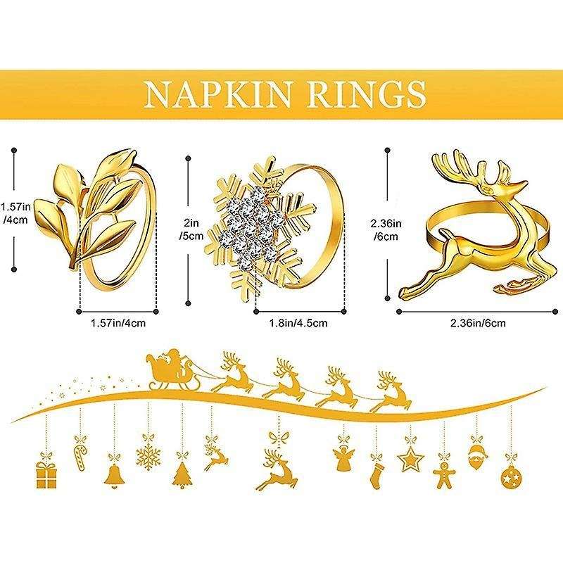12pcs Napkin Rings, Leaf Napkin Holders Elk Snowflake Table Decor