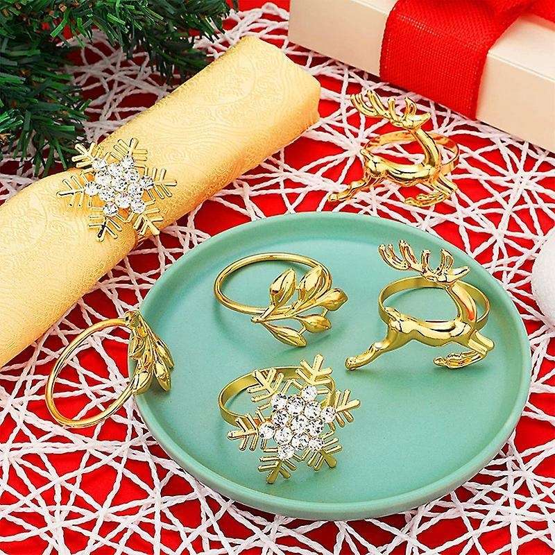 12pcs Napkin Rings, Leaf Napkin Holders Elk Snowflake Table Decor