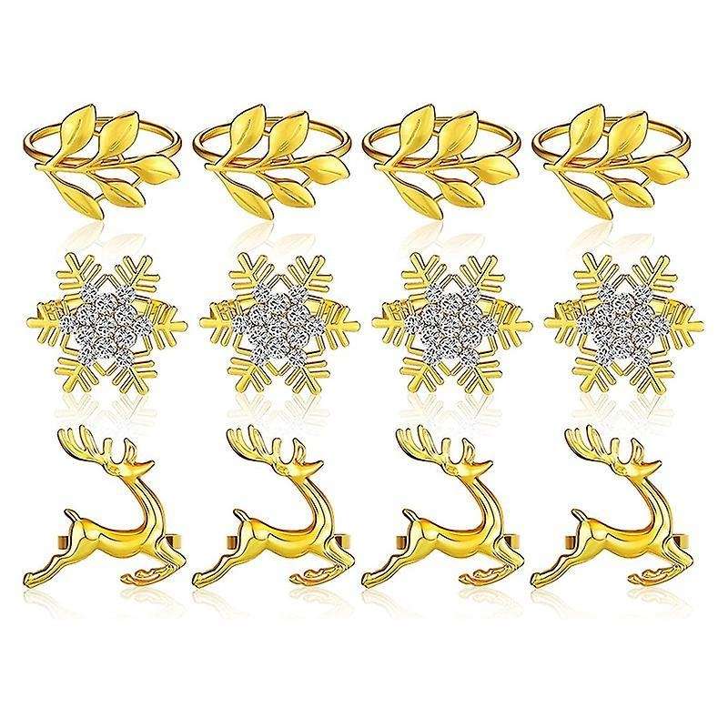 12pcs Napkin Rings, Leaf Napkin Holders Elk Snowflake Table Decor