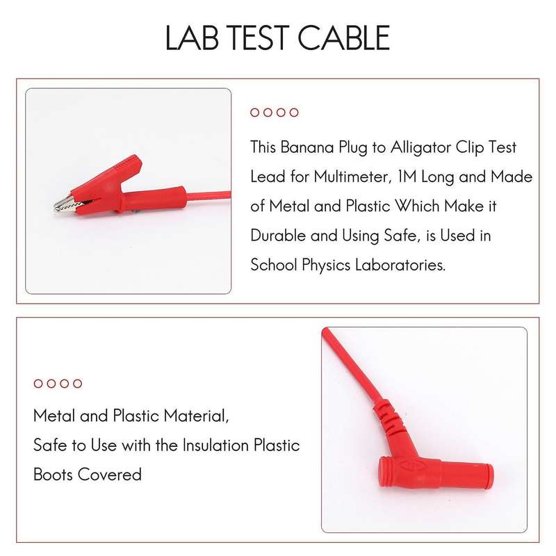 Pair Banana Plug to Alligator Clip Test Lab Test Cable 1m Long