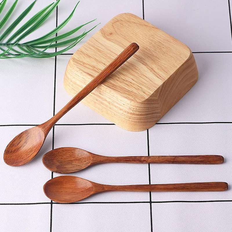 10 Pieces Wood Soup Spoons for Eating Mixing Stirring, Long Handle