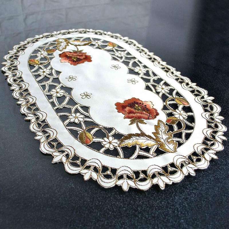 Set Of 4 Oval Floral Placemats White Vintage Embroidered Lace