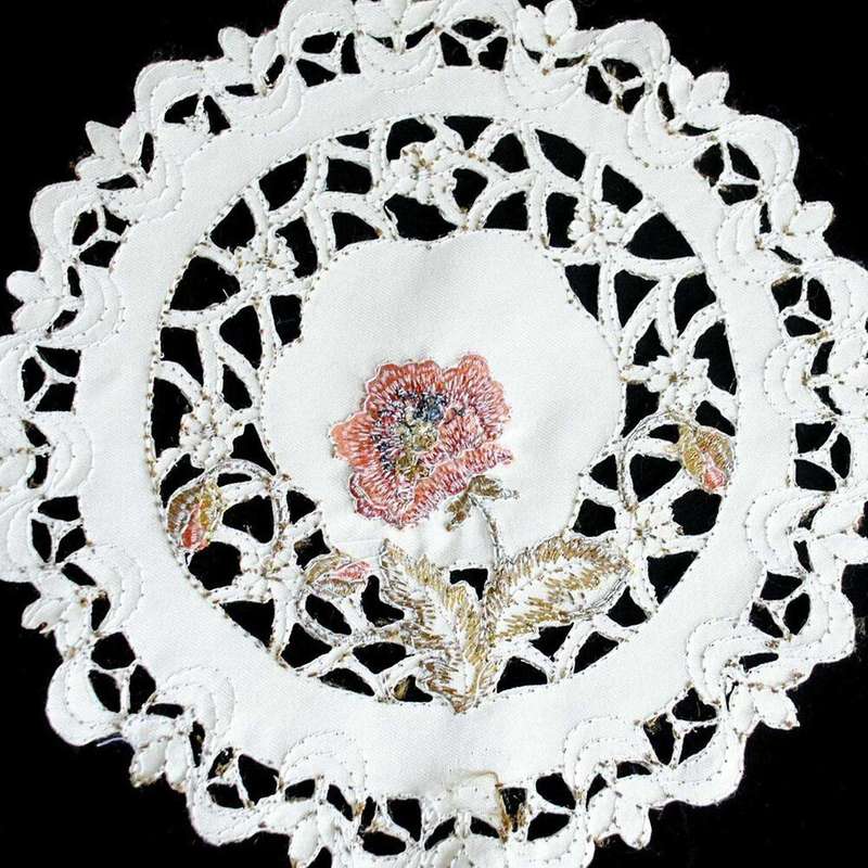 Set Of 4 Oval Floral Placemats White Vintage Embroidered Lace