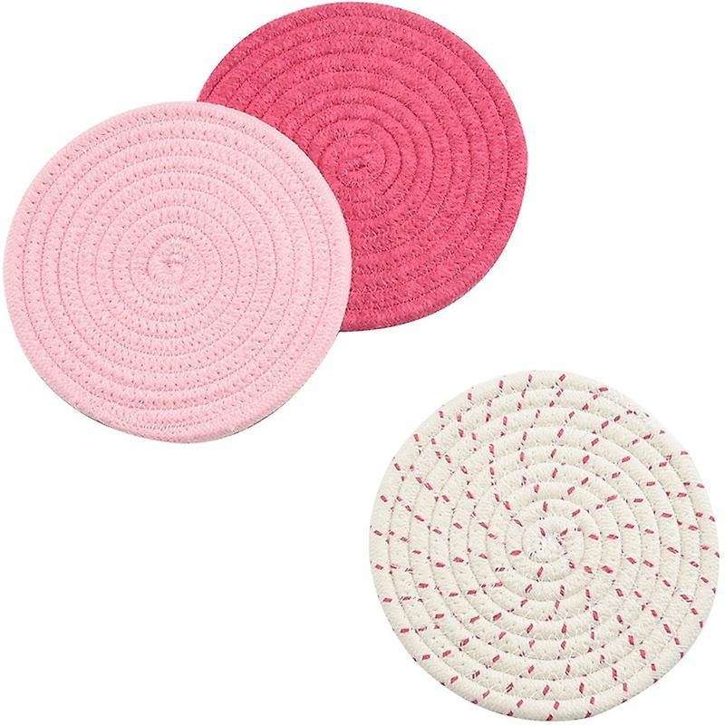 Potholders Trivets Set Thread Weave Coasters, for Baking Pink Series